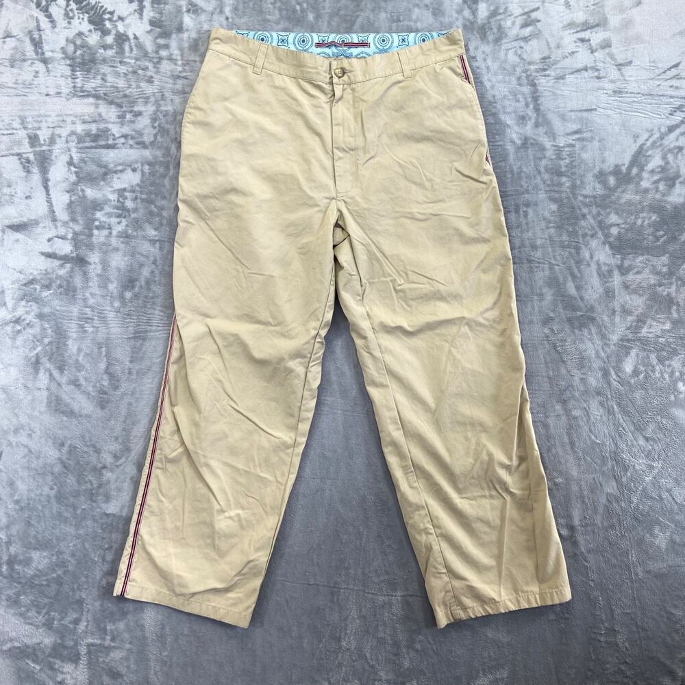 Robert Graham Men's Straight Chino Pants Size 38 Beige‎ Side Stripe